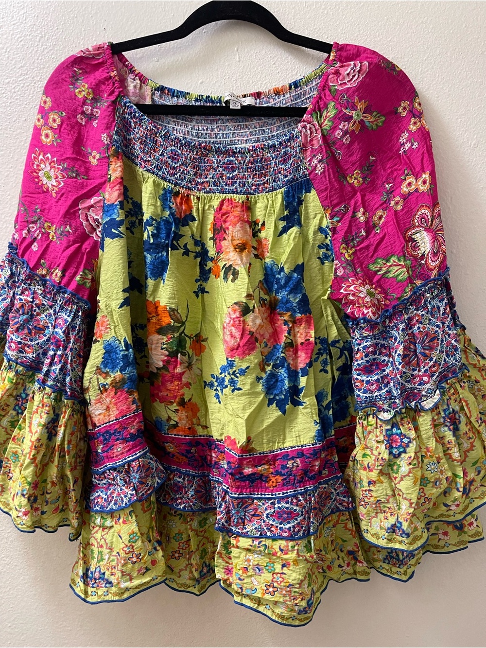John Mark Multicolor Floral Patchwork Peasant Blouse - Picture 2 of 4